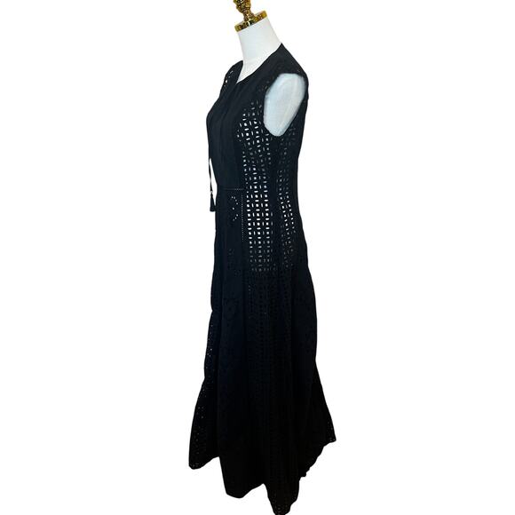 Veronica Beard Black Eyelet Maxi Dress MEDIUM Cottage Fit n Flare Designer $700 - Picture 10 of 14
